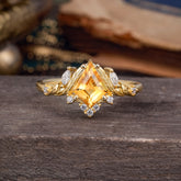Kite Cut Nature-Inspired Citrine Engagement Ring